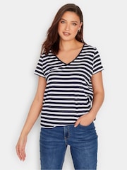 Long Tall Sally Navy Blue & Coral Pink 100% Cotton Stripe Short Sleeve T-Shirts 2 Pack - Image 2 of 5