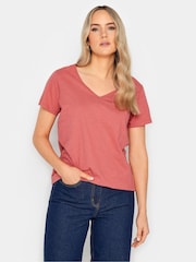 Long Tall Sally Navy Blue & Coral Pink 100% Cotton Stripe Short Sleeve T-Shirts 2 Pack - Image 3 of 5