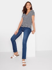 Long Tall Sally Navy Blue & Coral Pink 100% Cotton Stripe Short Sleeve T-Shirts 2 Pack - Image 4 of 5