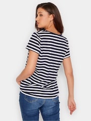 Long Tall Sally Navy Blue & Coral Pink 100% Cotton Stripe Short Sleeve T-Shirts 2 Pack - Image 5 of 5