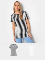 Long Tall Sally Black/White 100% Cotton Stripe Short Sleeve T-Shirts 2 Pack - Image 1 of 5