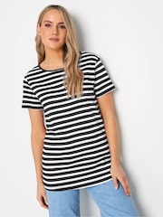 Long Tall Sally Black/White 100% Cotton Stripe Short Sleeve T-Shirts 2 Pack - Image 2 of 5