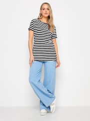 Long Tall Sally Black/White 100% Cotton Stripe Short Sleeve T-Shirts 2 Pack - Image 4 of 5