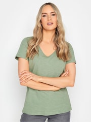 Long Tall Sally Sage Green/Pink 100% Cotton V-Neck T-Shirts 3 Pack - Image 2 of 5