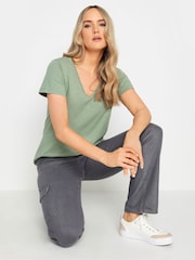 Long Tall Sally Sage Green/Pink 100% Cotton V-Neck T-Shirts 3 Pack - Image 5 of 5
