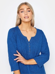 M&Co Blue Dark 3/4 Length Sleeve Henley 100% Cotton Top - Image 4 of 4