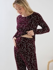 JoJo Maman Bébé Burgundy Star Jersey Maternity & Nursing Pyjama Set - Image 2 of 5