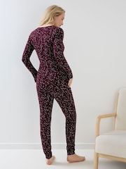 JoJo Maman Bébé Burgundy Star Jersey Maternity & Nursing Pyjama Set - Image 3 of 5