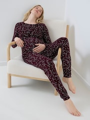 JoJo Maman Bébé Burgundy Star Jersey Maternity & Nursing Pyjama Set - Image 4 of 5