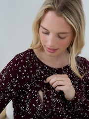JoJo Maman Bébé Burgundy Star Jersey Maternity & Nursing Pyjama Set - Image 5 of 5