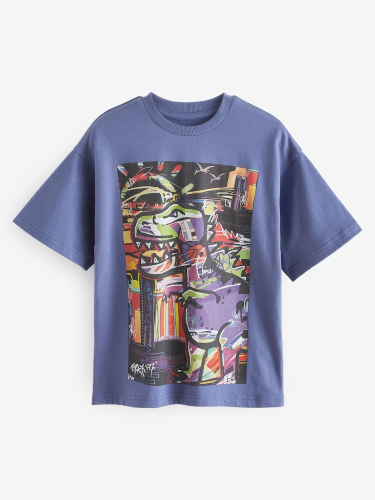 Blue Dino Art Short Sleeve Graphic T-Shirt (3-16yrs) - Image 1 of 3