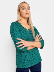 M&Co Green Peacock 3/4 Length Sleeve Henley 100% Cotton Top - Image 1 of 4