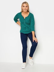 M&Co Green Peacock 3/4 Length Sleeve Henley 100% Cotton Top - Image 2 of 4