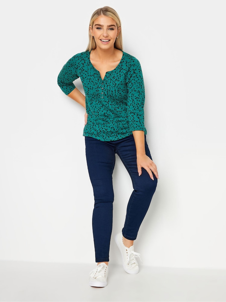 M&Co Green Peacock 3/4 Length Sleeve Henley 100% Cotton Top - Image 2 of 4