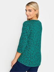 M&Co Green Peacock 3/4 Length Sleeve Henley 100% Cotton Top - Image 3 of 4