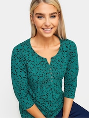 M&Co Green Peacock 3/4 Length Sleeve Henley 100% Cotton Top - Image 4 of 4
