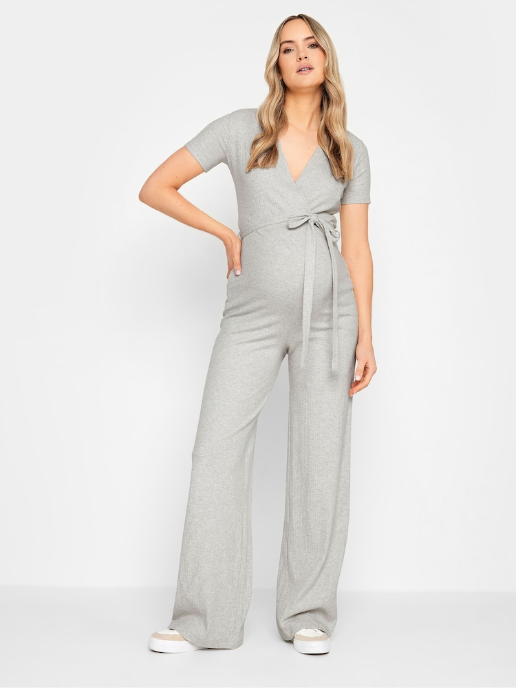 Long Tall Sally Grey Maternity Ribbed Jumpsuit - Image 1 of 5