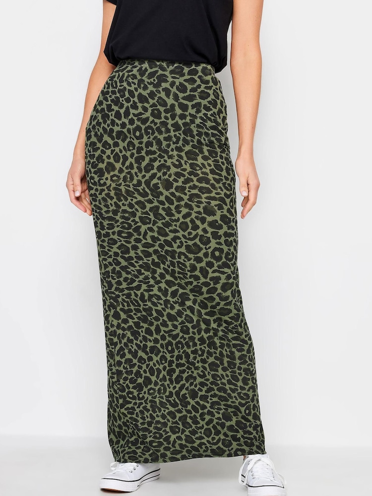 Long Tall Sally Khaki Green Leopard Print Maxi Skirt - Image 1 of 4