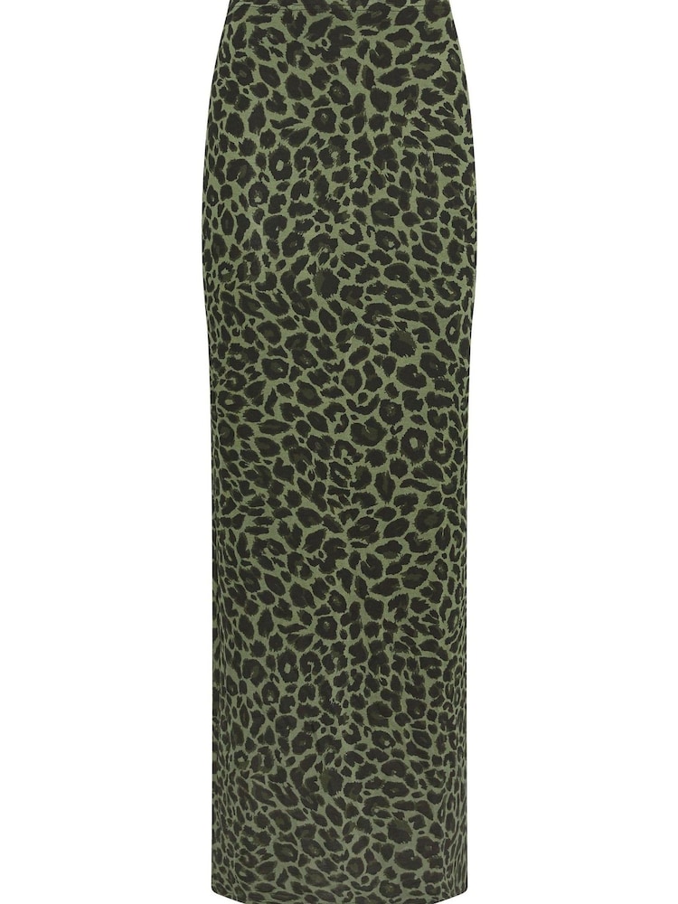 Long Tall Sally Khaki Green Leopard Print Maxi Skirt - Image 4 of 4