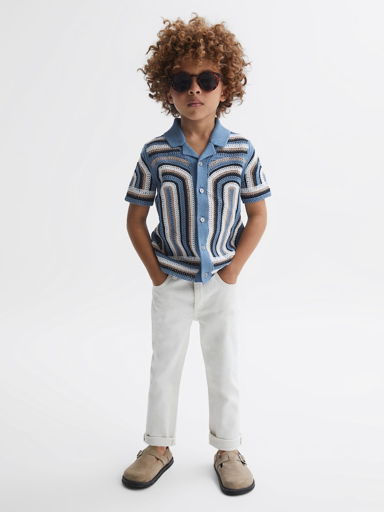 Reiss Blue Columbia Junior Crochet Cuban Collar Shirt - Image 1 of 6