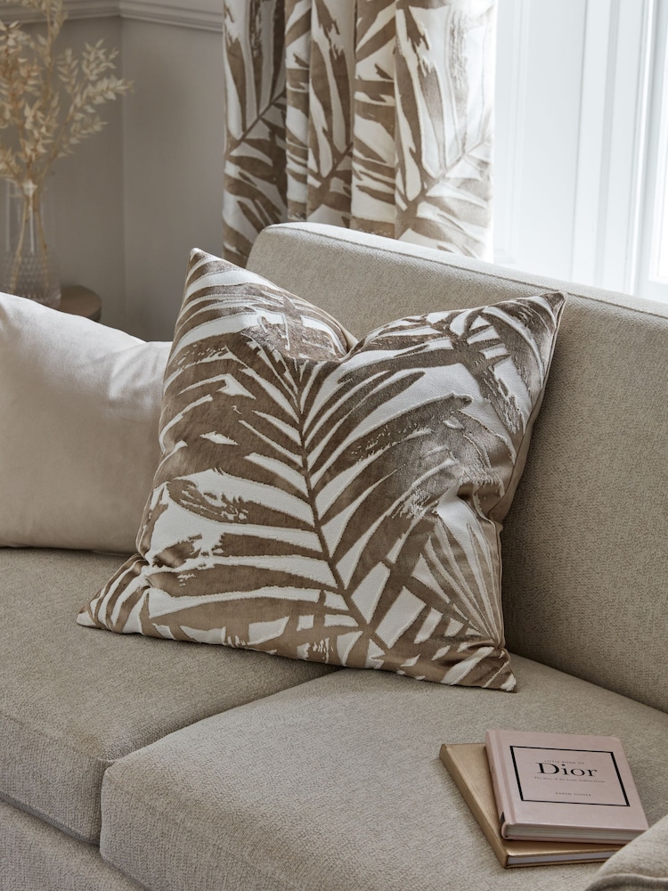 Gold Cut Velvet Palm Leaf 50 x 50cm Cushion - Image 1 of 5