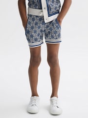Reiss Blue Bloom 9-14 yrs Knitted Patterned Drawstring Shorts - Image 1 of 6