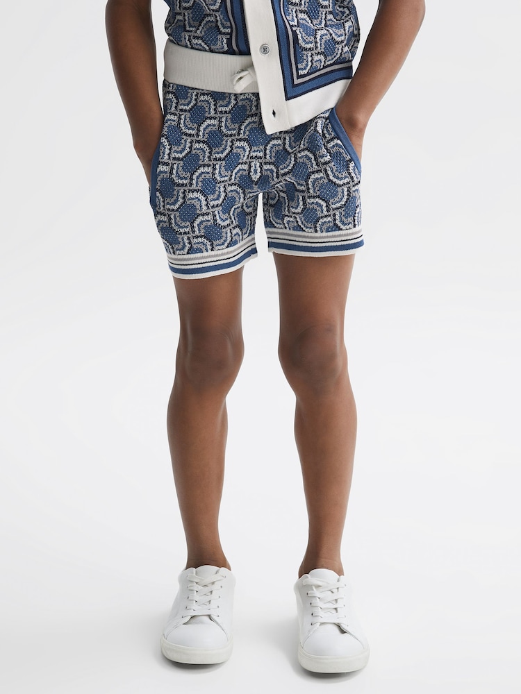Reiss Blue Bloom 9-14 yrs Knitted Patterned Drawstring Shorts - Image 1 of 6