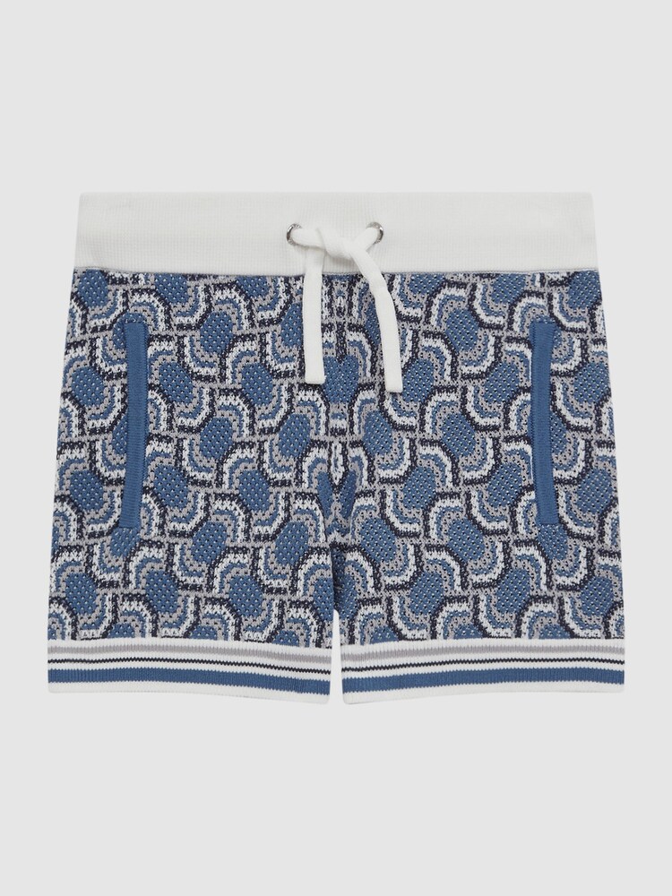 Reiss Blue Bloom 9-14 yrs Knitted Patterned Drawstring Shorts - Image 2 of 6