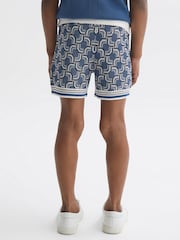 Reiss Blue Bloom 9-14 yrs Knitted Patterned Drawstring Shorts - Image 5 of 6