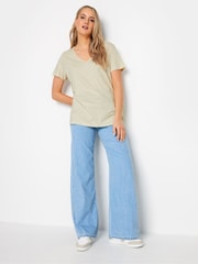 Long Tall Sally Cream/Khaki Green 100% Cotton V-Neck T-Shirts 3 Pack - Image 3 of 5