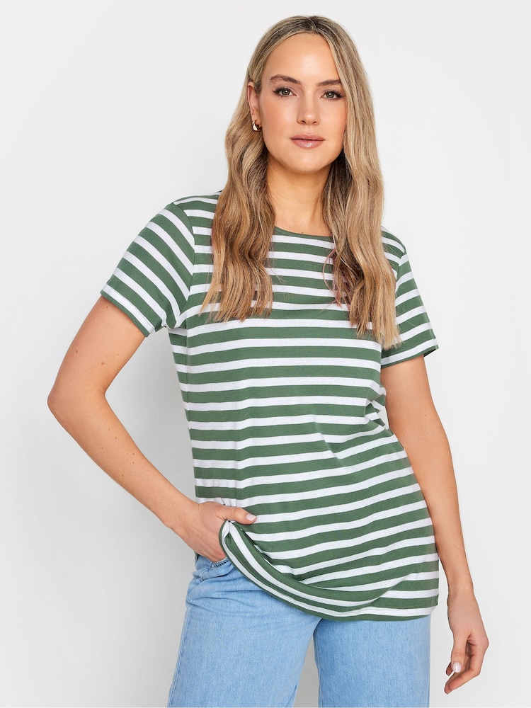 Long Tall Sally Cream/Khaki Green 100% Cotton V-Neck T-Shirts 3 Pack - Image 5 of 5