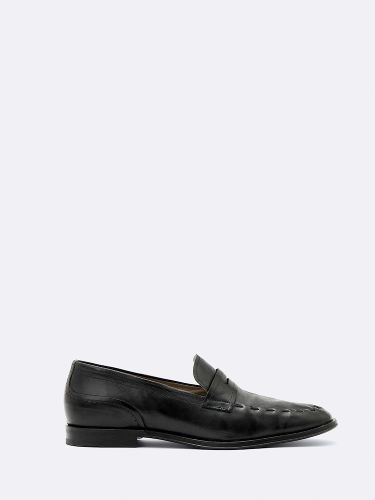 AllSaints Black Jules Stitch Loafers - Image 1 of 4 AllSaints Black Jules Stitch Loafers - Image 1 of 4