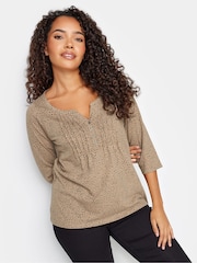 M&Co Brown 3/4 Length Sleeve Henley 100% Cotton Top - Image 1 of 4