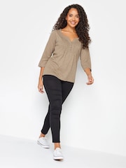 M&Co Brown 3/4 Length Sleeve Henley 100% Cotton Top - Image 2 of 4