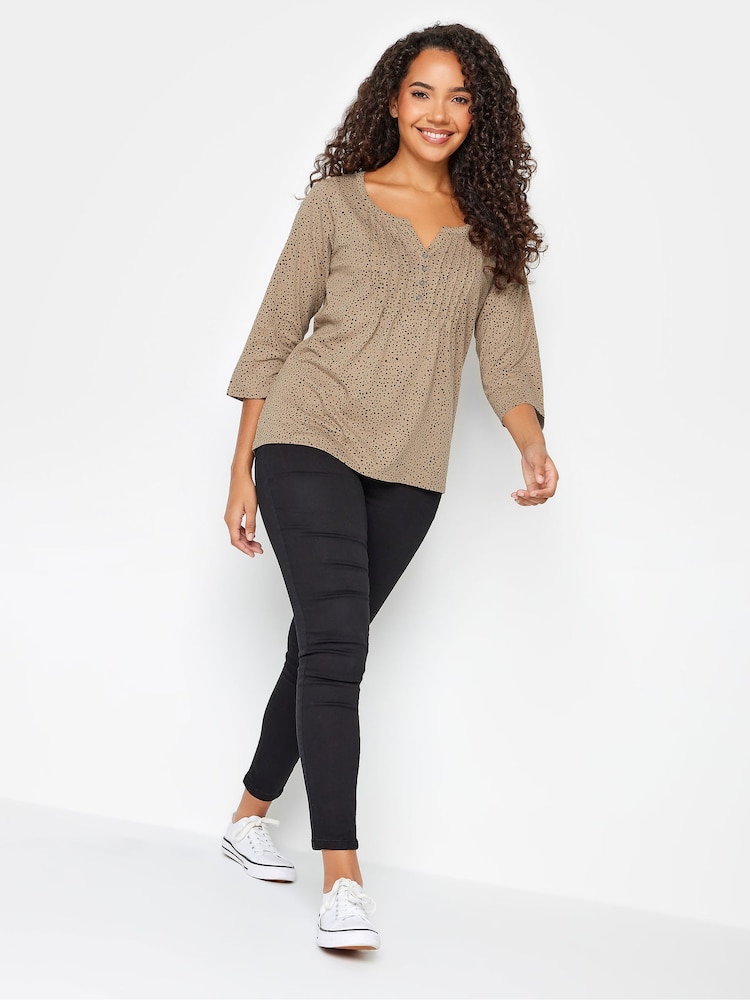 M&Co Brown 3/4 Length Sleeve Henley 100% Cotton Top - Image 2 of 4