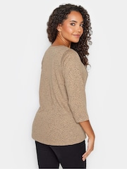 M&Co Brown 3/4 Length Sleeve Henley 100% Cotton Top - Image 3 of 4