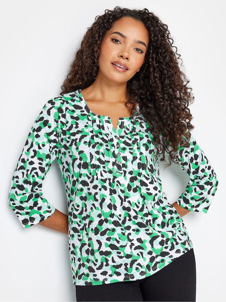 M&Co Green 3/4 Length Sleeve Henley 100% Cotton Green Top - Image 1 of 4