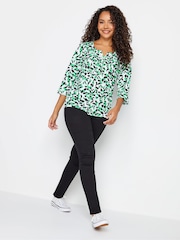 M&Co Green 3/4 Length Sleeve Henley 100% Cotton Green Top - Image 3 of 4