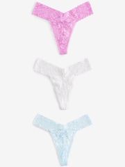 Pink/Blue/White Thong Floral Lace Knickers 3 Pack - Image 5 of 9