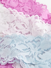Pink/Blue/White Thong Floral Lace Knickers 3 Pack - Image 9 of 9