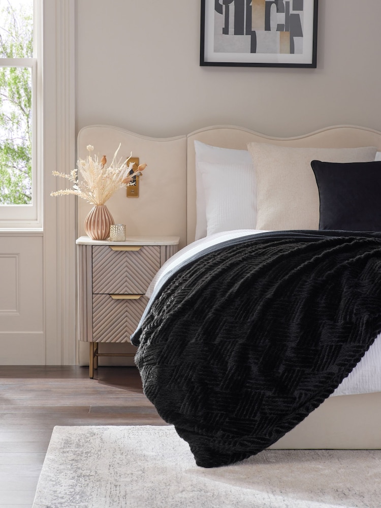 Black Basset Embossed Faux Fur Throw - Image 1 of 8