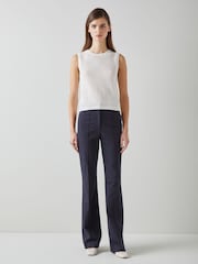 LK Bennett Blue Susie Cotton Blend Flare Trousers - Image 1 of 4