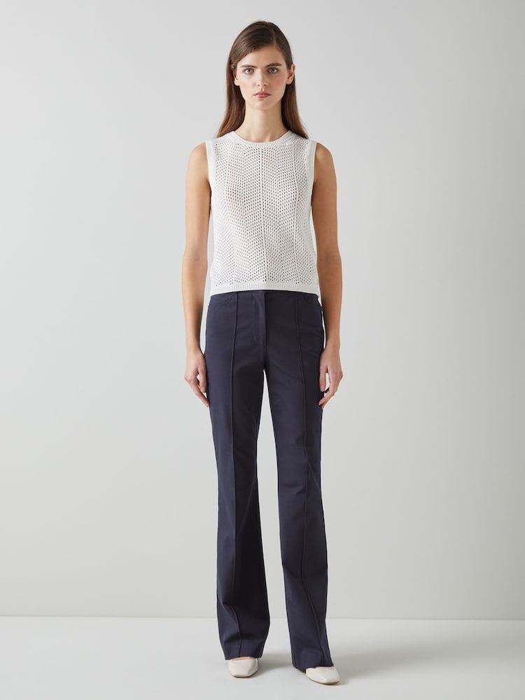 LK Bennett Blue Susie Cotton Blend Flare Trousers - Image 1 of 4
