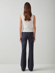 LK Bennett Blue Susie Cotton Blend Flare Trousers - Image 2 of 4