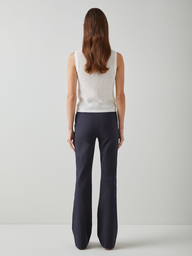 LK Bennett Blue Susie Cotton Blend Flare Trousers - Image 2 of 4