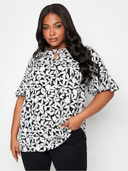 Yours Curve Black Floral Print Keyhole Tunic Top - Image 1 of 4