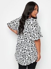Yours Curve Black Floral Print Keyhole Tunic Top - Image 2 of 4