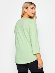 M&Co Green Petite 3/4 Length Sleeve Henley 100% Cotton Top - Image 3 of 4