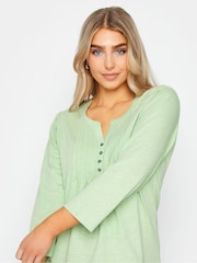 M&Co Green Petite 3/4 Length Sleeve Henley 100% Cotton Top - Image 4 of 4