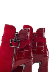 Rot - Moda in Pelle Parthenia Buckle Trim Block Heel Boots - Bild 4 von 5